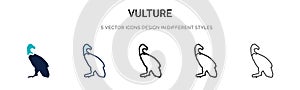 Vulture icon in filled, thin line, outline and stroke style. Vector illustration of two colored and black vulture vector icons
