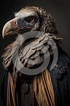 Vulture wearing a historical costume