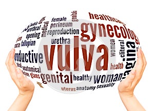 Vulva word cloud hand sphere concept photo