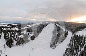 Vuokatti Slopes ski resort in winter in Finland