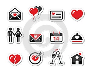 VValentines Day love icons set as labels