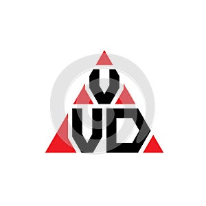 VVD triangle letter logo design with triangle shape. VVD triangle logo design monogram. VVD triangle vector logo template with red