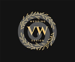 VW Initials letter Wedding monogram logos collection, hand drawn modern minimalistic and floral templates for Invitation cards,