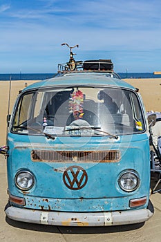VW kombi van at the beach