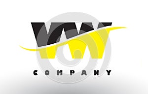 VW V W Black and Yellow Letter Logo with Swoosh.