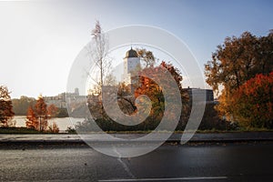 Vyborg castle in the city of Vyborg, Leningrad region, Russia. View of the ancient fortress on the island in autumn