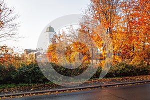 Vyborg castle in the city of Vyborg, Leningrad region, Russia. View of the ancient fortress on the island in autumn