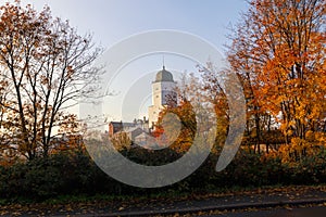 Vyborg castle in the city of Vyborg, Leningrad region, Russia. View of the ancient fortress on the island in autumn