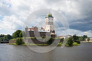 Vyborg castle under a large cloudy sky day in august, Russia