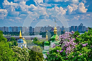 Vydubychi Monastery complex at springtime, Kyiv, Ukraine photo