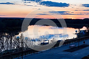 Vyoshenskaya embankment of river Don at sunset