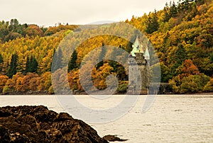 Vyrnwy lake straining tower in autumn