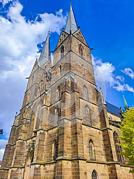 Vysoke Myto- Czech- 25 April 2024: Church of St. Lawrence, Gothic structure