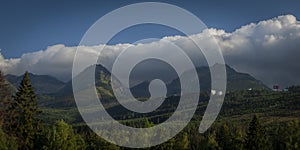 Vysoke Tatry mountains in summer cloudy morning near Strbske Pleso village