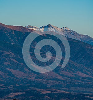 Vysoke Tatry mountains from Velky Choc hill summit in Slovakia