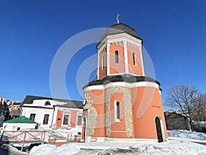 Vysoko-Petrovsky Monastery in Moscow. Refectory and Cathedral of St. Peter Metropolitan of Moscow and All Russia in winter