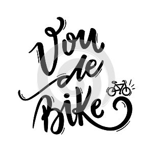 VÃ¡ de Bike. Go By Bike. Brazilian Portuguese Hand Lettering With Bicycle Draw. Vector.