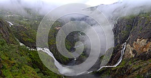 VÃ¸ringfossen highest waterfall iconic scenery from Norway aerial view