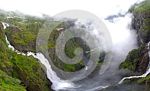 VÃ¸ringfossen highest waterfall iconic scenery from Norway aerial view