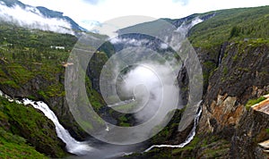 VÃ¸ringfossen highest waterfall iconic scenery from Norway aerial view