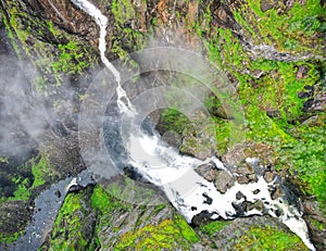 VÃ¸ringfossen highest waterfall iconic scenery from Norway aerial view