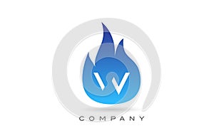 W blue fire flames alphabet letter logo design. Creative icon template for company and business