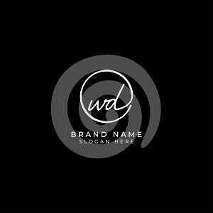 W, D, WD Initial letter handwritten and signature vector logo. Business template in round shape line art