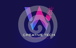 W Initial Letter Logo Design with Digital Pixels in Blue Purple