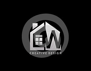 W Letter Logo. Negative Space of Initial W With Minimalist House Shape Icon