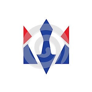 W letter trident icon vector concept design template