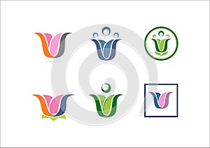 W logo flower lotus yoga network social team partner logo icon