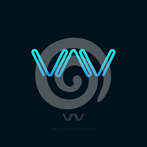 W logo. W monogram. Blue one line logo in a circle. Pipeline symbol.