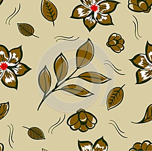 Floral seampless pattern flowers with leaf and branches brown colored background photo