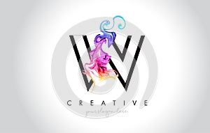 W Vibrant Creative Leter Logo Design with Colorful Smoke Ink Flo