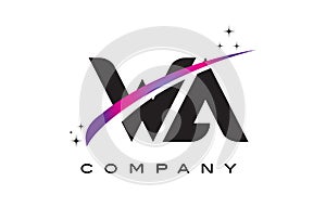 WA W A Black Letter Logo Design with Purple Magenta Swoosh