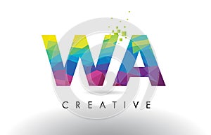 WA W A Colorful Letter Origami Triangles Design Vector. photo