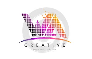 WA W A Letter Logo Design with Magenta Dots and Swoosh photo