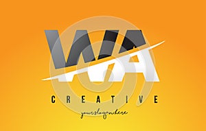 WA W A Letter Modern Logo Design with Yellow Background and Swoosh.