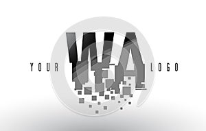 WA W A Pixel Letter Logo with Digital Shattered Black Squares photo