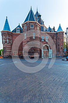 The Waag (weigh house) after sunset, Amsterdam, Netherlands