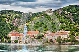 Wachau valley with town of DÃÂ¼rnstein and Danube river, Austria