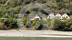 Wachaubahn train on the North side of the Danube River, running from Emmersdorf to Krems, Wachau Valley, Lower Austria