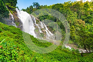 Wachirathan Waterfall at Doi Inthanon National Park, Mae Chaem District, Chiang Mai Province, Thailand. Fresh flowing water in