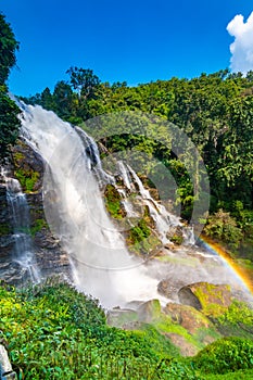 Wachirathan Waterfall at Doi Inthanon National Park, Mae Chaem District, Chiang Mai Province, Thailand. Fresh flowing water in