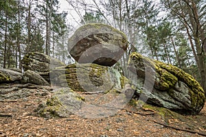 Wackelstein near Thurmansbang megalith granite rock formation in winter in bavarian forest, Germany