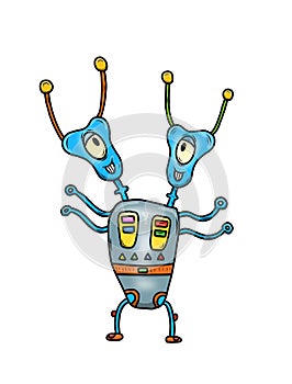 Wacky, Crazy space alien or monster cartoon. Isolated on white.