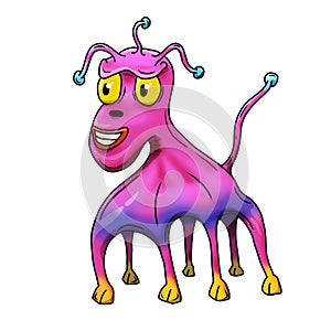 Wacky, pink dog Crazy space alien or monster cartoon.