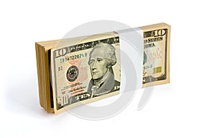 Wad of 10 dollar bank notes