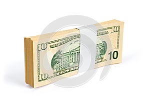 Wad of 10 dollar bank notes photo