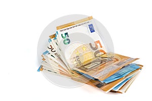 Wad of euro cash bills banknotes